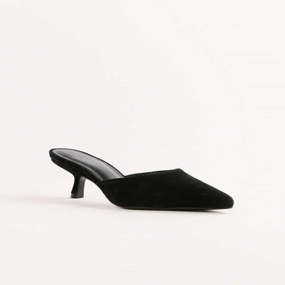 Caradise Women Black Suede Mules Closed Pointed Toe Mesh Backless Kitten Heels - Picture 4 of 5